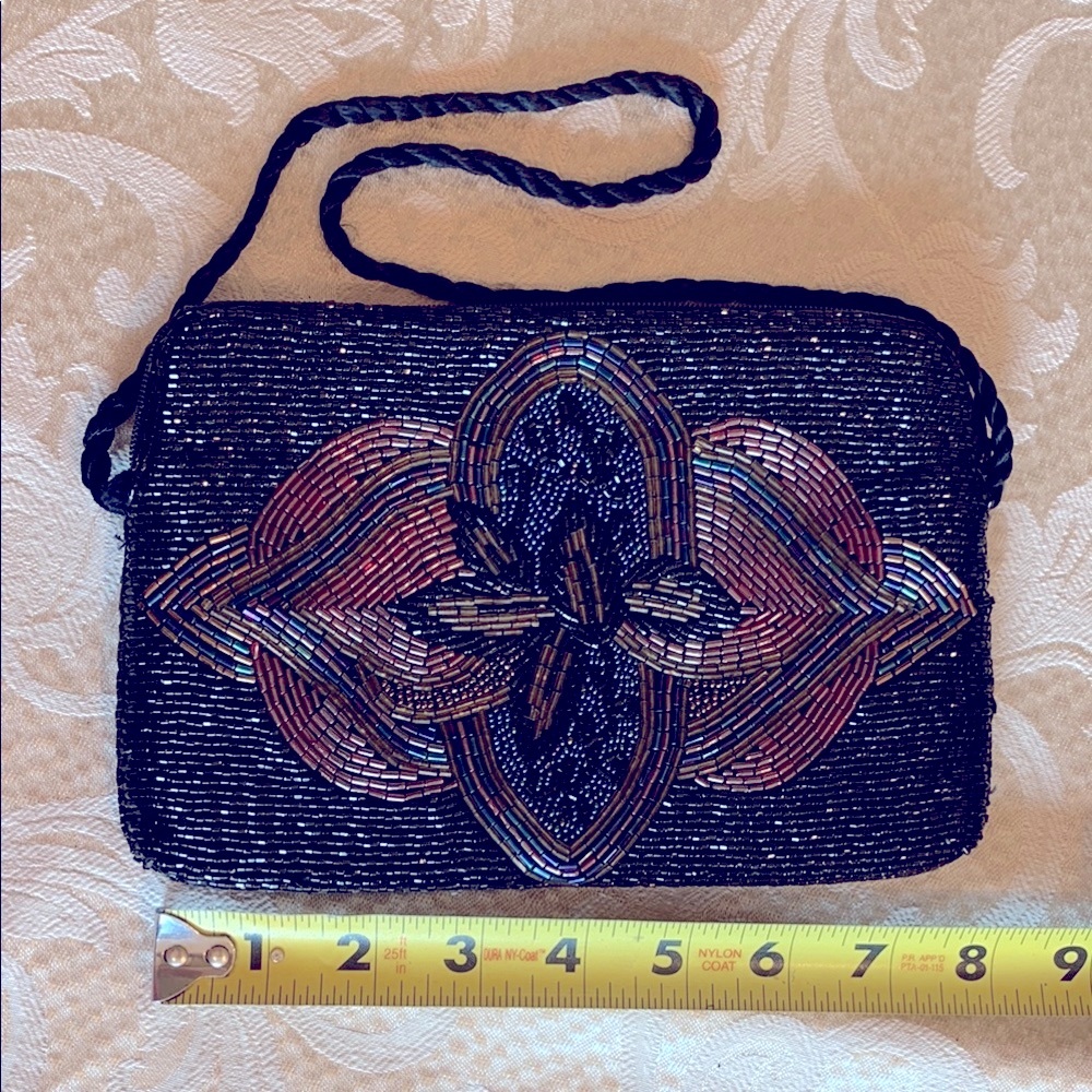 Black Beaded Evening Clutch with Intricate Design